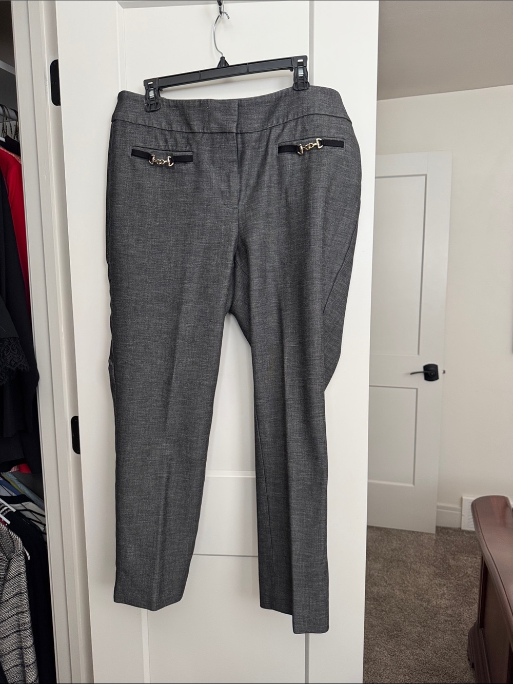 Talbots Gray Tailored Dress Trousers with Gold-Tone Accent
